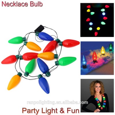 1-13X LED Light Up Flashing Jumbo Christmas Bulb Necklace Lamps Party Favors Fun